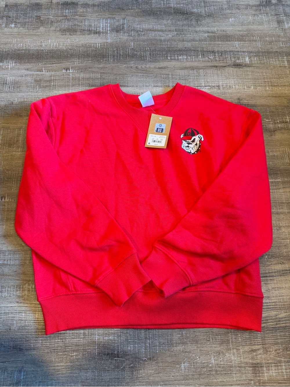Rivalry Threads Bright Red Crewneck Sweater with Bulldog Emblem